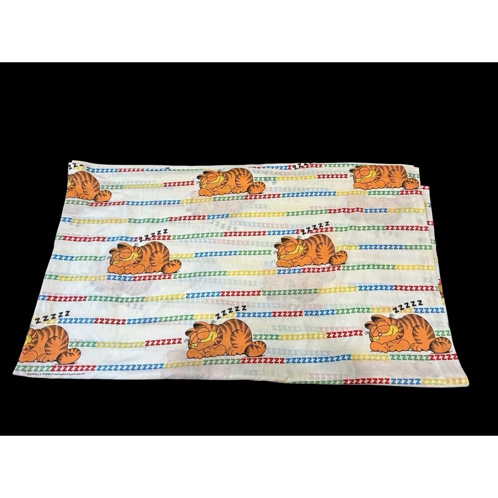 Vtg Jim Davis Garfield Full Flat sheet Perma Prest Muslin Sears Made In USA 1978
